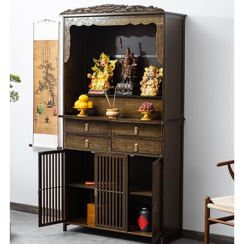 Autel Bouddhiste Chinois avec étagère de rangement pour exposition offrandes - 8