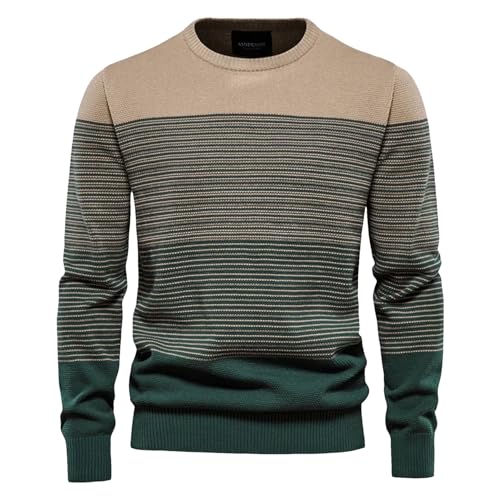 Men's Slim Fit Lightweight Warm Cotton Sweater Crewneck Long Sleeve Striped Knit Pullover Business Casual Warm Tops