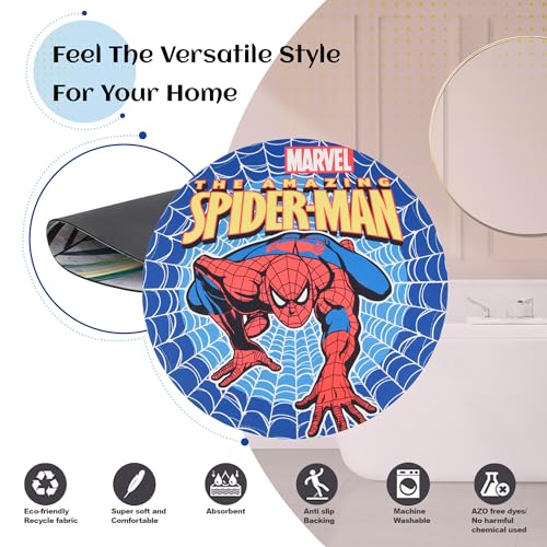 Image of Kuber Industries Round Marvel Spiderman Bathmat | Anti Skid Door Mat | Super Absorbent Bath Mat | Rubber Floor Mat for Home | Quick-Drying Non-Slip Floor Mat | HY026 | Blue