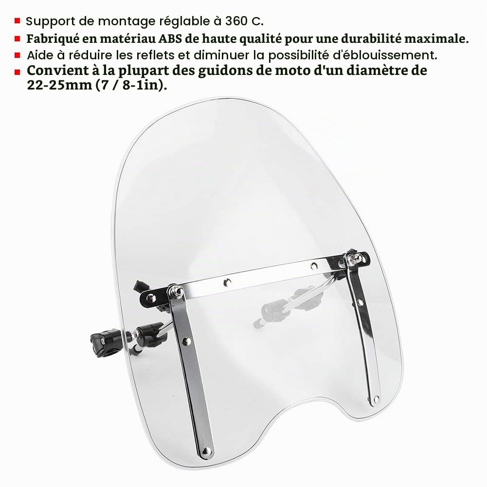 Pare Brise Moto Transparent, Déflecteur de Vent de Moto Supports de Réglables à 360° pour la Modification de Garniture