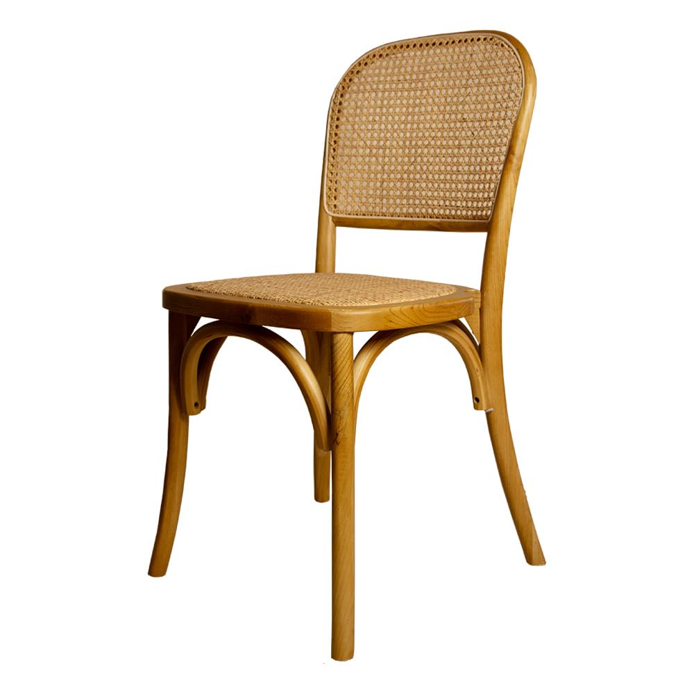 EME - Silla Comedor de Madera Cannage Color Natural con Asiento de ratán Natural y Respaldo de Mimbre. Incluye 1 Unidad. Silla Madera y Mimbre Apilable.