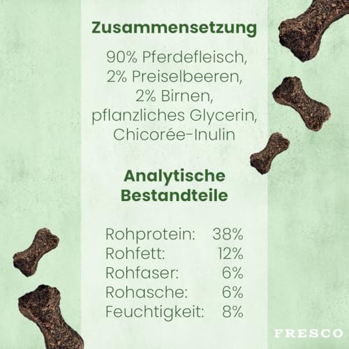 FRESCO Dog Martin Rütter Trainingsknöchelchen Pferd & Preiselbeeren1kg | Hundeleckerli getreidefrei & zuckerfrei mit 90% Frischfleisch | Fettarme Pferdeleckerlis hypoallergen fürs Hundetraining