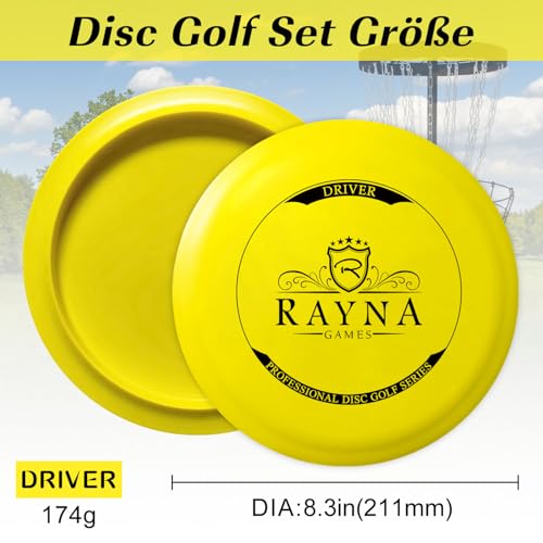 RAYNA GAMES 6 Stück Disc Golf Scheiben Set, Professional Disc Golf Set,Reguläre Größe Discgolf Scheibe für Erwachsene,Putter Midrange Driver Disc Perfect Outdoor Spiele