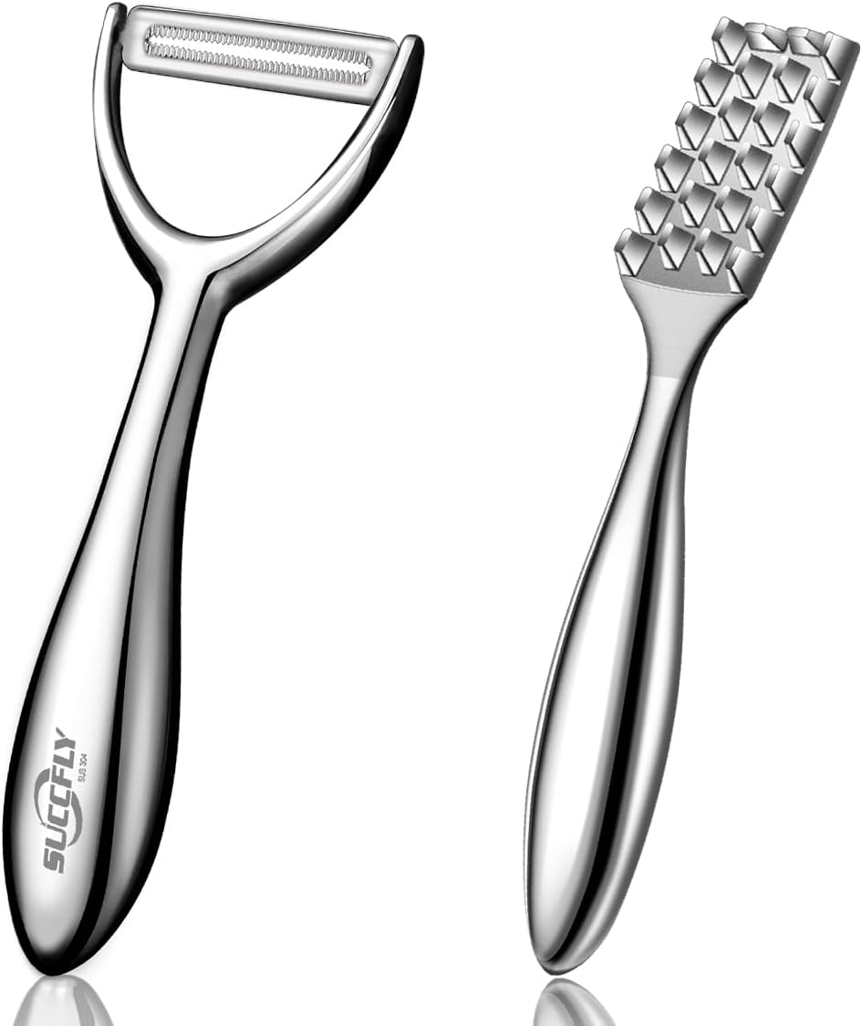 Premium Kitchen Tool Kit, Y Shaped Veggie Peeler + Wedge-shaped Sawtooth Fish Scaler, Food Grade Stainless Steel Ergonomic Design, Extremely Durable