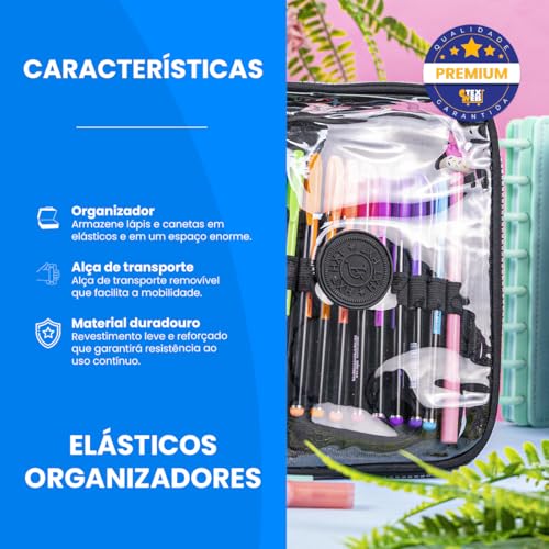 Estojo Escolar Feminino Masculino Grande Transparente Ziper Resistente Papelaria Fofa Infantil Lápis