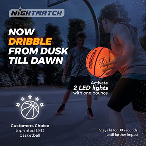Nightmatch Premium Led Light Up Basketball - Perfect Glow In The Dark Basketball Size 7 & Size 5 With 2 Leds, 8 Batteries & 1 Pump - Glow Basketball With Water Resistance - Birthday Gifts For Kids #TOP1