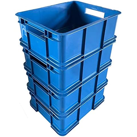 4 x 20.5 Litre Medium Unibox Industrial Stacking Plastic Storage Boxes Containers Crates (Blue) Cover