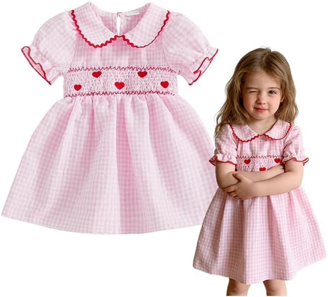 Toddler Baby Girl Valentines Day Outfits Short Sleeve Heart Dress Kids Spring Summer Clothes 6 12 18M 2T 3T 4T