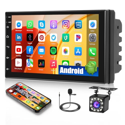 Inefala Radio Coche Android 15 2 DIN Radio Pantalla Táctil 7 Pulgadas con Navegación GPS WiFi Bluetooth Mirror Link Radio FM RDS Cámara Visión Trasera