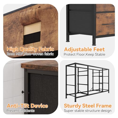TV Stand with Storage,10 Drawer Storage Organizer with Power Outlets, Rustic Brown Dresser with Charging Station,Wooden TV Stand for Bedroom & Living Room,Sturdy Metal Frame Dresser for Entryway,Brown by PeacefulHues - Image 7