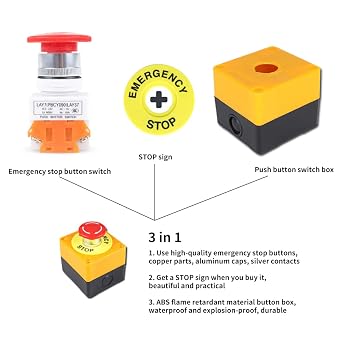 WANGCL Emergency Stop Button Rotary switch buttons 1NO 1NC Switch Station Box with Emergency Stop Sign