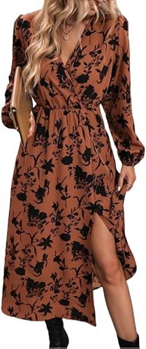 FIMARSTED Wedding Guest Dress Fall Womens V Neck Long Sleeve Slim Fit Formal Dre