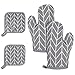 Guante de Horno y Agarradors, Guantes de Cocina de Forro de Suave Algodón Resistentes al Calor de Horno para Cocinar, Hornear, Cocina, Microondas, Fiesta, 2 Manopla + 2 Manteles Individuales
