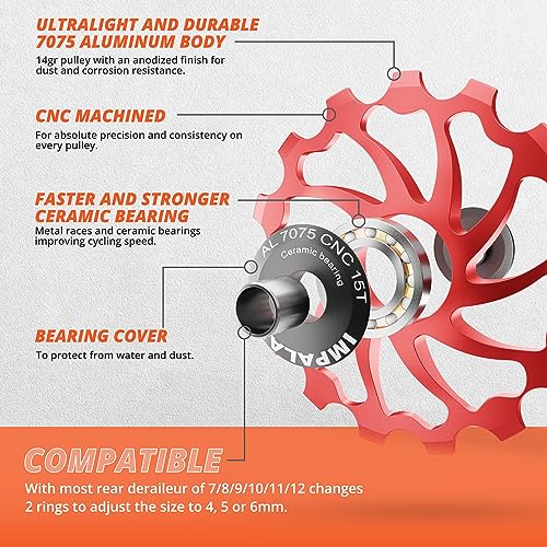 IMPALAPRO Roda de polia de desviador de cerâmica grande para bicicleta 15T/17T AL7075 compatível com