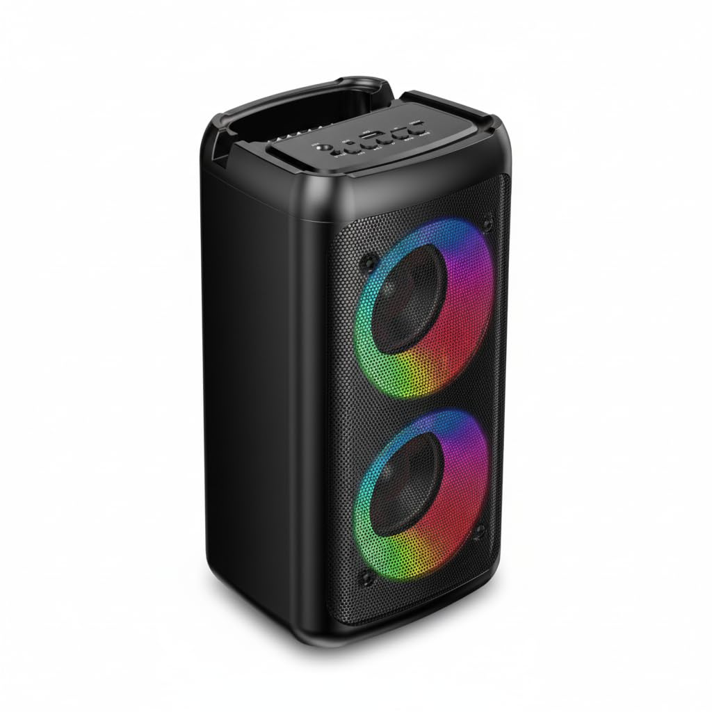 BSL-S21 Bluetooth Speaker with Illuminated Speakers | 2 x 4 Inch Speakers | 20 W | Includes Free Microphone | 2400 mAh Battery | FM Radio and MP3 Player via USB | USB-C Charging |