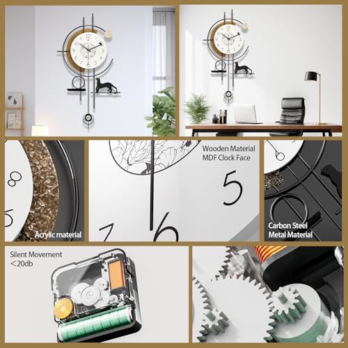 Reloj de pared digital moderno silencioso con péndulo 26x14.5 miniatura 4
