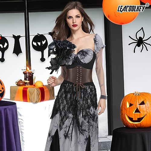 LEACOOLKEY 3 Pack Lace-up Cinch Belts Women Corset Waist Belt Tied Corset Elastic Belt Wide Belt for Women Dress Halloween2
