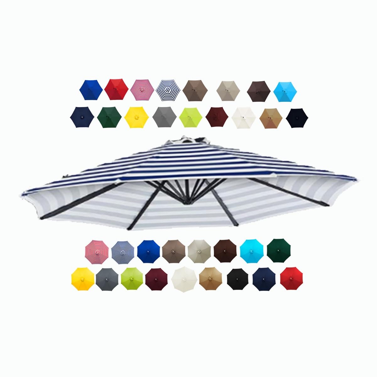 BEEGMA Patio Umbrella Replacement Canopy 6 Ribs 8 Ribs Parasol Canopy Cover for 2.0m 2.30m 2.50m 2.70m 3.0m Multicolor Canopy Replacement Top (Color : Blue bar, Size : 3.0m/10FT-6Ribs)