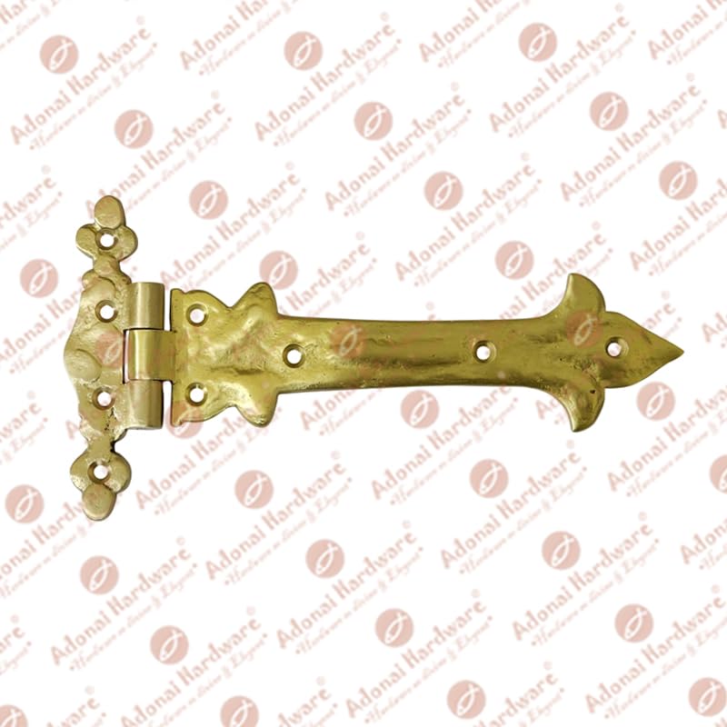 Image of Adonai Hardware Adonijah Brass Strap T Hinge (7.9 inch x 2 Pack, Satin Brass) for Barn Doors, Gates, Kitchen Cabinets, Sheds, Wooden Box, Furniture, Cedar Chest and Trunks