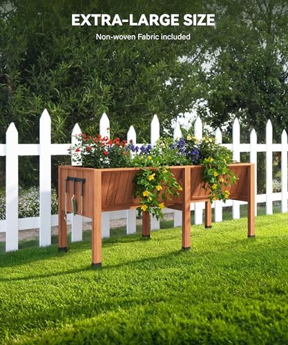 72x26x30 Inch Raised Garden Bed With Leg For Outdoor Growing Vegetables and Herbs, 6X2X2.5 Ft Elevated Wood Planter Box Stand With Hooks for Backyard, Patio, Balcony w/Non-Woven Liner, 13.7In Depth