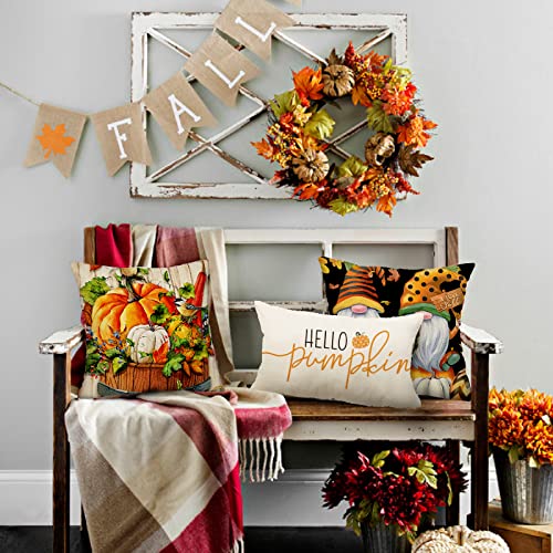 Fall Pillow Covers 12X20 Inch, Linen Autumn Hello Pumpkin Throw Pillow Covers For Sofa Bedroom Outdoor Farmhosue Cushion Home Decoration #TOP3