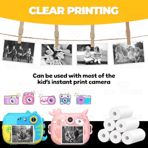 Image of Wembley Kids Instant Camera Thermal Paper Rolls, Photo Printer Refill Paper, Pack of 6, White