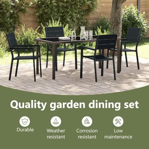 Ensemble de repas moderne de jardin 5 pcs vidaXL avec table rectangulaire noire - 5