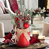 Qingbei Rina Artificial Christmas Centerpiece Decoration,Mini Red Christmas Tree Potted Plants,Holid