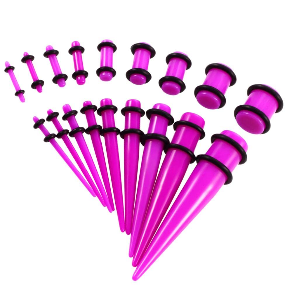 COMBR 18 Pieces Ear Gauges Stretching Kit Plugs Taper 14G-00G Expanders Purple
