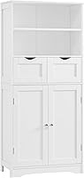 Iwell Tall White Bathroom Storage Cabinet with Adjustable Shelves & 2 Drawers - Modern Wood Organizer 49.6"H for Bathroom Kitchen Living Room