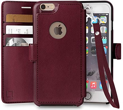 LUPA iPhone 6S Wallet case, iPhone 6 Wallet Case, Durable and Slim, Lightweight with Classic Design & Ultra-Strong Magnetic Closure, Faux Leather, Wristlet Burgundy, for Apple iPhone 6s/6