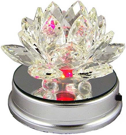 Amlong Crystal 3 Inch Clear Crystal Lotus Flower with Color LED Lighting Base
