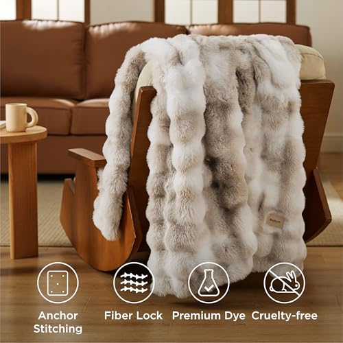 Bedsure GentleSoft Fluffy Faux Fur Blanket Twin Size, Fuzzy Soft Bubble Blanket for Couch, Faux Fur Decor for Home Bedroom Living Room, Thick Furry Cozy Gifts for Women, Tie-dye Taupe, 60x80 Inch