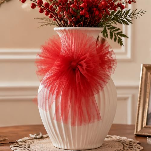 Image of Red Tulle Fabric Ribbon 6 Inch by 25 Yards Rolls Fabric Spool Tulle for Gift Wrapping Wedding Decorations Craft Supplies DIY Tutu Skirt Baby Shower Birthday Party
