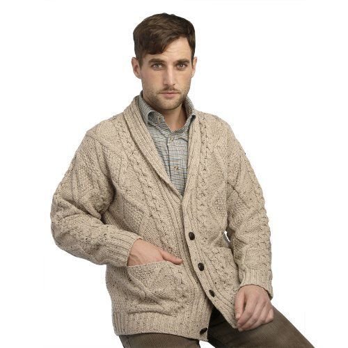 Cardigan con bottoni, 100% lana merino, stile Aran...