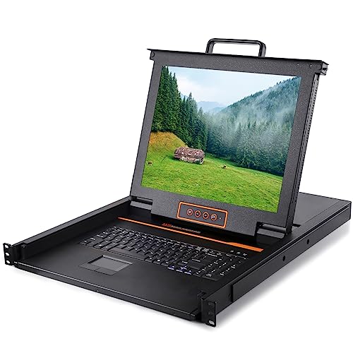 Image of Rack Mount KVM Console - 1U Rack Mounted 17 inch LCD Drawer with Monitor and Keyboard, Single Port VGA, 50,000 MTBF, Includes 1 USB VGA KVM Cable,1 Power Cord, 2 Brackets, Upgraded