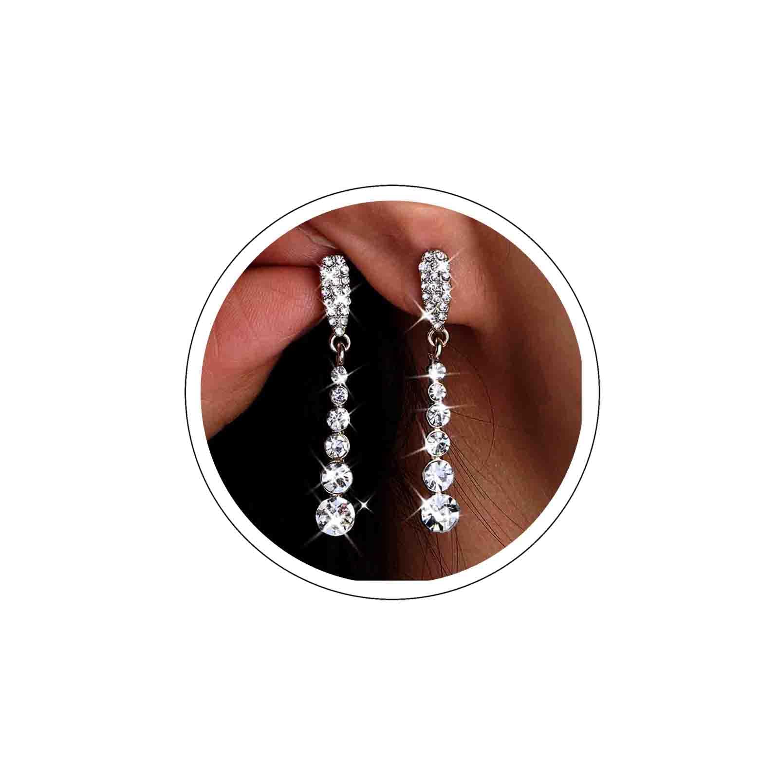 Atentuyi Pendientes Diamantes Imitación Boda Pendientes Oro Largo Cz Lágrima Pendientes Cristal Novia Pendientes Diamantes Largo Cuelgan Pendientes Gota Joyería Para Las Mujeres Y Las Niñas