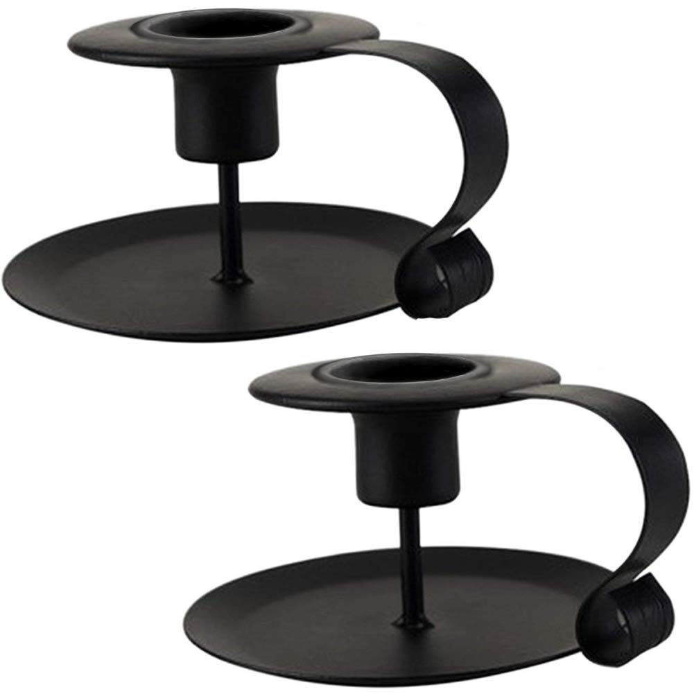 TINTON LIFE2PCS Retro Iron Candle Holder Compatible with Diameter 0.8" Wax Candles (2PCS Black)