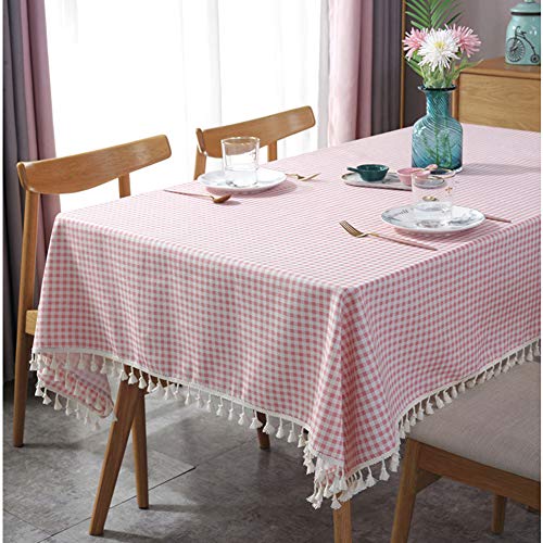 Amzali Vintage Gingham Checkered Plaid Tablecloth With Tassel Table Cover Cotton Linen Tablecloths For Dinner Party Indoor Or Outdoor Use (Rectangle/Oblong, 55 X 98 Inch) #TOP3
