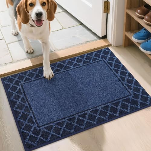 BEQHAUSE Fußabtreter Innen, 50 * 80 cm Fußmatte, Schmutzfangmatte Waschbar, TPR rutschfest Fußabtreter Innen Und für Eingänge, Haustüren und Flure, Marineblau