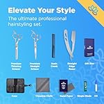 Equinox Professional Hair Scissors Set - Premium Barber Kit, Includes Hair Cutting Scissors, Thinning Shears, Straight Razor, Basic Comb, Cleaning Cloth, Oil & Sandpaper - Hair Salon & Barber Supplies - Image 2