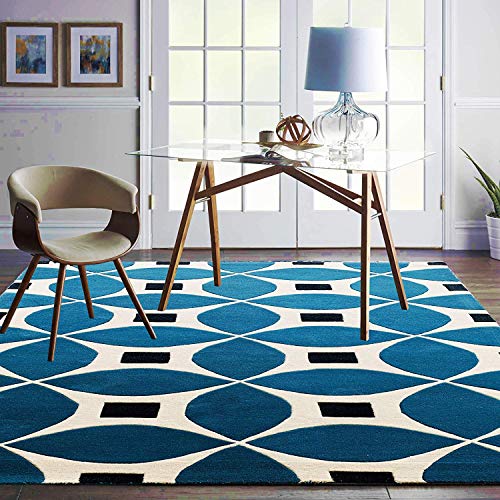 Image of Export Quality Handtufted Woolen Carpet for Living Room Bedroom & Hall - Color - Cerulean Blue - Size - 6 x 8 Feet