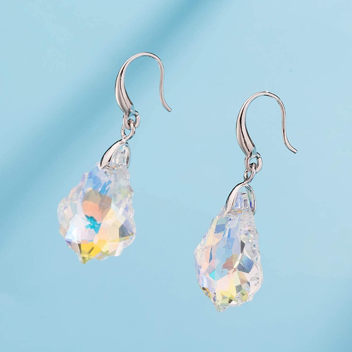 Austrian Crystal Baroque Teardrop Dangle Hook Earrings for Women 14K Gold Plated Drop Earring Hypoallergenic Jewelry - Image 8