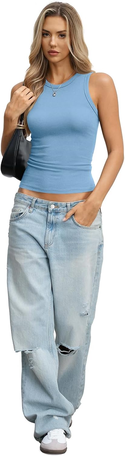 Womens Ribbed Cotton Tank Tops Basic Crew Neck Sleeveless Shirts Fitted Going Out Tops Summer Trendy 2026 - Image 6