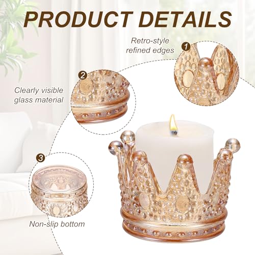 uxcell 4 Pack Tealight Candle Holder, 3 Inch Glass Crown Candle Holder Incense Holder Candlestick for Tea Light Aromatherapy Wedding Table Centerpiece, Brown - Image 5