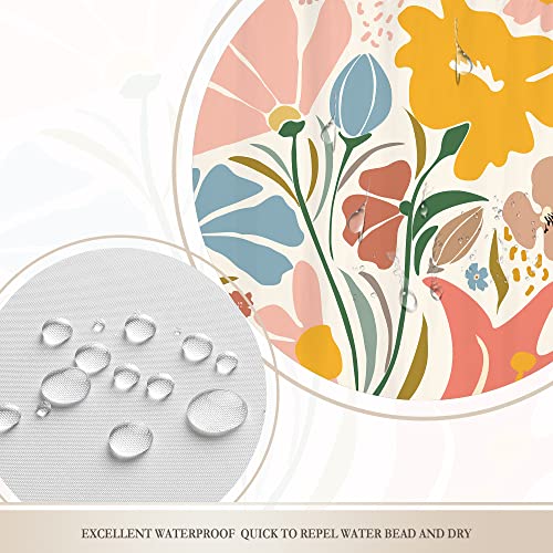 Glawry Abstract Floral Shower Curtain 60Wx72L Inches Boho Flowers Aesthetic Contemporary Matisse Bathroom Curtains Set Modern Vintage Bath Accessories Art Home Decor Fabric 12 Pack Hooks #TOP5