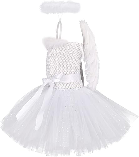 Miniatura 3 de IBTOM CASTLE Disfraz de ángel y diablo para niña, falda tutú y alas de ángel y halo de ángel, disfraz de Halloween