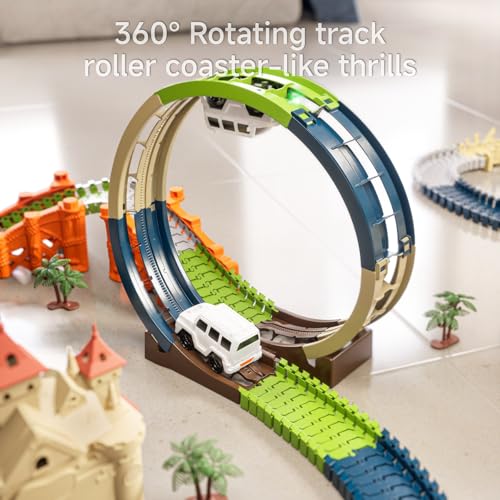 Miniatura 5 de Circuito De Carreras Juguetes Para Niños,202 Pcs Carreras Juguetes Para Niños De 3 4 5 6 Años,Flexible Pistas De Carreras Jugar Vehículos Juguetes Con Casa Mágica,2 Eléctricos Carrera Coches Con Luces