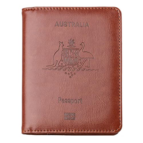 Passport Holder Travel Bag Cover Case, tunghey PU Leather RFID Blocking Travelling Wallet Holder ID Credit Business Cards Cover Case for Boarding Passes (Brown)