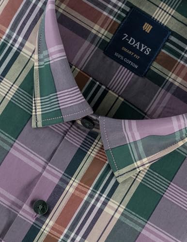 Image of 7-DAYS Men's Premium Check Shirt - 100% Cotton, Tailored Fit (Between Slim & Regular), Full Sleeve, with Pocket - Smart Office & Casual Look